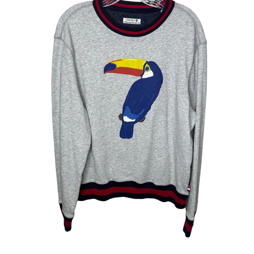 Cremieux Toucan Graphic Sweatshirt Gray Red Navy Trim Size Large